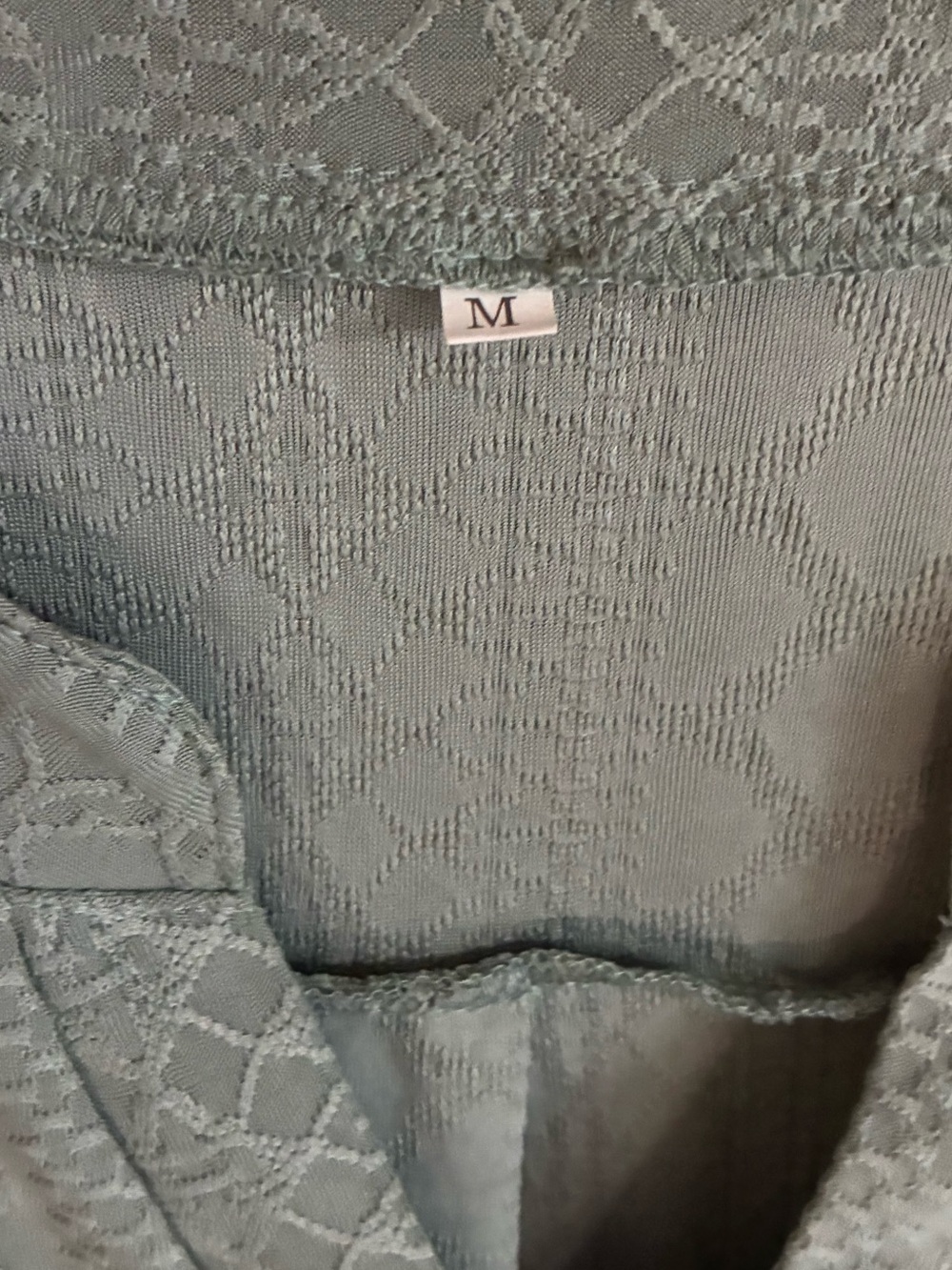 Sage Green Textured Blouse Medium Jacquard Long Sleeve Minimalist Boho Top - Picture 5 of 6